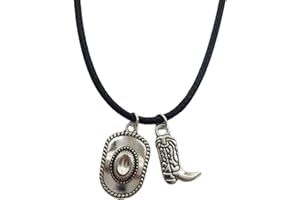 Cowboy Hat Charm Choker Necklace, Black Necklace, Cowboy Boot Pendant, Western Jewelry