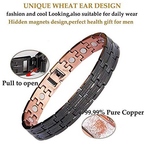 TwinYe Mens Pure Copper Bracelets Magnetic Therapy Bracelet for Arthritis Joint Pain Relieve Elegant 99.99% Solid Copper Healing Jewelry Health Gift for Dad,Husband,Him
