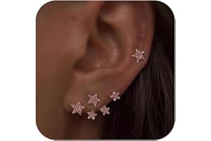 LOVPEPY S925 Sterling Silver White CZ Star Jacket Earrings to Women, 14K Gold Plated Shiny Bling Cz Stars Cluster Stud Earrings Delicate Red CZ Star Ear Crawlers Earring Christmas Jewelry Gift