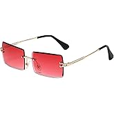 LASPOR Retro Rimless Rectangle Sunglasses for Women Men Tinted Lens Gold Metal Frameless Vintage Square Glasses