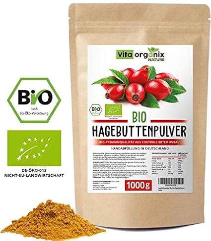 Hagebuttenpulver Bio 1kg Bio Hagebuttenpulver | Ganze gemahlene Hagebutte | Hagebuttenpulver aus kontrolliertem Anbau | Rohko