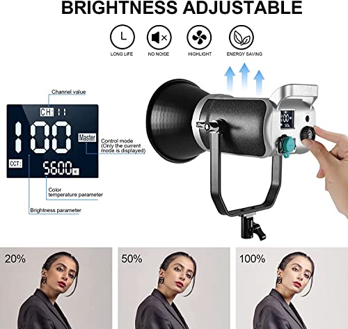 GVM LED Video Light with Softbox, 200W Bowens 3200K-5600K COB Photography Light with Tripod, App and DMX Control, LED Studio Continuous Light for Photography, Video, Interview, YouTube, Film 93000Lux/0.5 m
