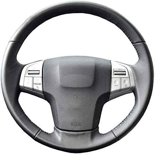 KDKDKLMB steering wheel cover Black Leather Car Steering Wheel Cover,For Isuzu D-MAX 2013-2018 mu-X 2013-2018,for Holden Colorado 2012-2019-White thread