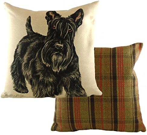 EVANS LICHFIELD SCOTTISH TERRIER DOG REVERSIBLE TARTAN COTTON BLACK THROW PILLOW SCATTER CUSHION COVER 17"