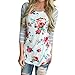 ZXZY Women Bohemian Crew Neck Striped 3/4 Sleeve Floral Print Shirt Blouse Tops