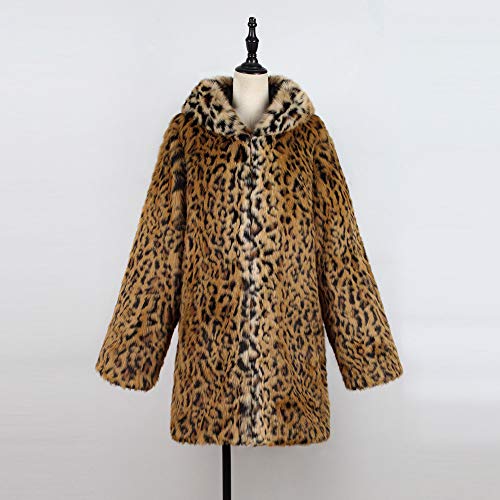 SO-WU Womens Overcoat, Ladies Hooded Warm Outerwear Faux Fur Leopard Print Winter Sweater Parka Coats (S=US 4, Black) - Thumbnail 2