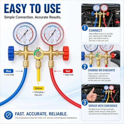 3Pcs R134a AC Manifold Gauge Hose Kit 60 Inch photo 9
