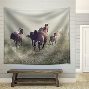 Group of Horses on The Meadow at The Morning - Fabric Wall Tapestry Home Decor - 51x60 inches
