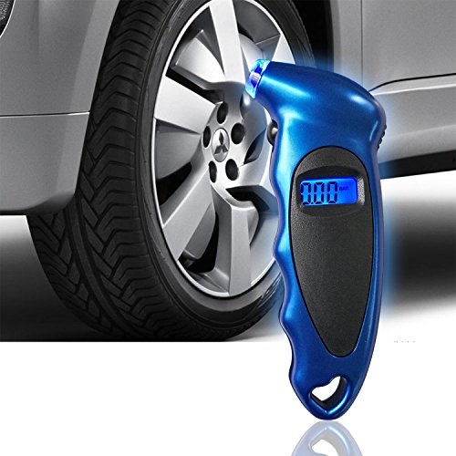 Click Here to See More Images GZQ Digital Tire Pressure Gauge 150 PSI 4 Settings for Car Truck Bicycle with Backlit LCD and Non-Slip Grip (Blue)