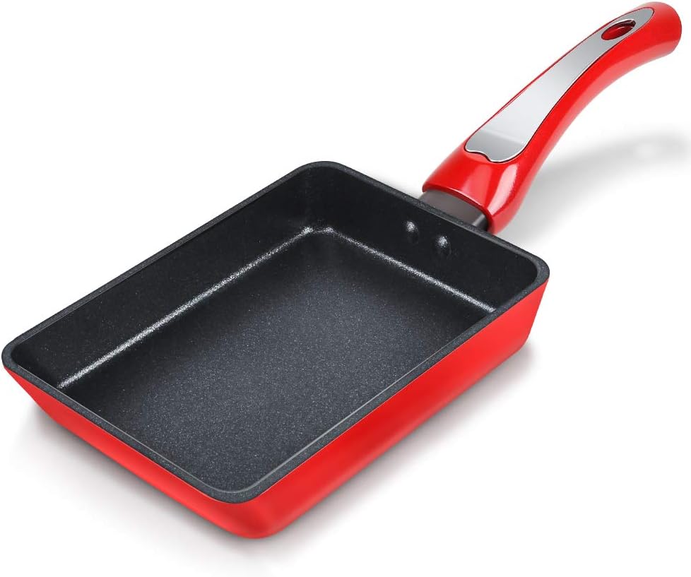 SHINEURI 7inch Nonstick Egg pan, Aluminum Square Grill Pan Japanese Omelette Pan for Induction, Gas, Electric & Ceramic Glass Stovetops Dishwasher Safe