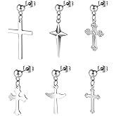 6 Pairs Silver Dangle Cross Earrings for Women, Small Hypoallergenic Stainless Steel Stud Earrings for Men Drop