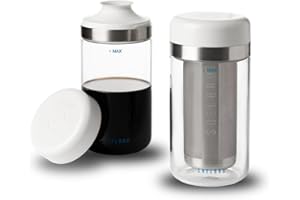 SHELBRU Cold Brew Coffee Maker Set (Brewer & Carafe), Up to 12 Servings of Concentrate, Reusable Stainless Steel Dual Filter, Durable Borosilicate Glass & Spill-Proof Pouring Spout, 16.9 fl oz / 500ml