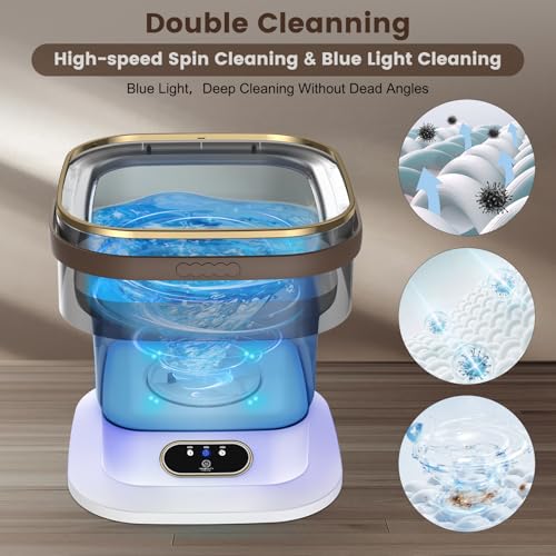 Mini Washing Machine, 15L 2 in 1 Portable Washing Machine with Spin and 3 Cleaning Modes for Small Clothes, Folding Camping Washing Machine for Travel, Apartments (Kaki)