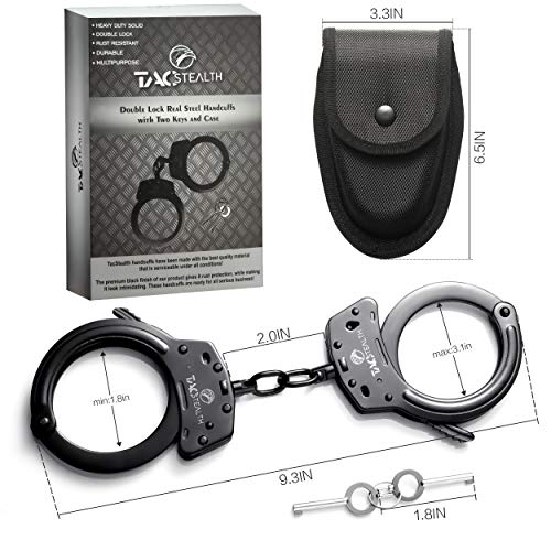 TacStealth Steel Handcuffs with Two Keys & Handcuffs Case Heavy Duty