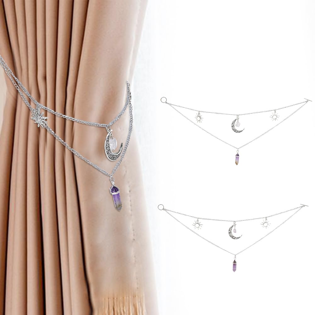 SUPERFINDINGS 2 Pack Decorative Curtain Holdbacks Alloy Pendant Curtain Tiebacks Clips with Toggle Clasps Moon and Amethyst Window Drapery Tiebacks for Bedroom Drawing