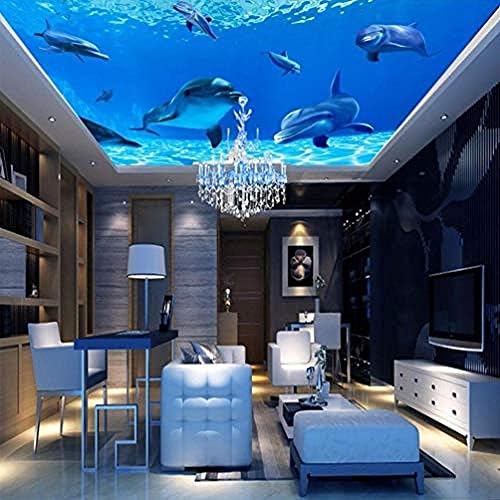 Xiutailtd カスタムパーソナライズされた天井の3d壁紙 水中世界イルカ壁画リビングルームベッド