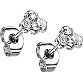 20GA G23 Implant Grade Titanium Threadless Push-in Bee Top Stud Earrings, Sold as a Pair