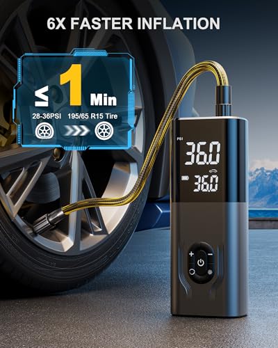 Tire Inflator Portable Air Compressor, 180PSI Air Compressor for Car, 6X Faster Air Pump with Digital Pressure Gauge, Tire Pump with Dual Mode Inflation for Car, Motorcycle, Bike and Ball
