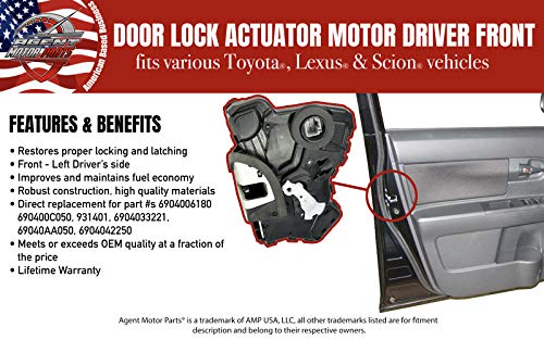 Door Lock Actuator - Latch Motor Assembly Front Left Driver Side | Fits Toyota 4Runner, Camry, Tundra, Lexus ES350, GS350, LS460, RX450h, Scion tC, xB, xD - Replaces 69040-0C050, 69040-06180, 931-401