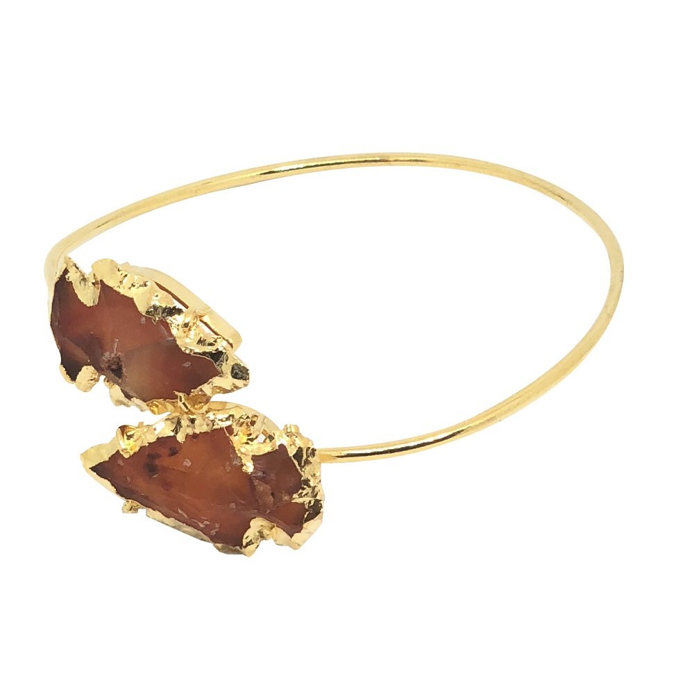 BellaMira Gold Plated Arrowhead Gemstone Bangle - Hand Crafted (Red Aventurine)