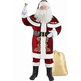 Wabolay Santa Claus Costume for Men Santa Suit Adults 12pcs Mens Deluxe Professional Christmas Clause Outfit Xmas Suits Adult