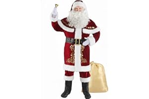 Wabolay Santa Claus Costume for Men Santa Suit Adults 12pcs Mens Deluxe Professional Christmas Clause Outfit Xmas Suits Adult