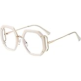 bullabulling Reader Stylish Oversized Thick Geometric Blue Light Blocking Reading Glasses for Women