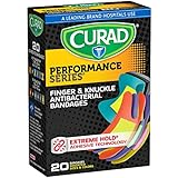 Curad Performance Series Fingertip and Knuckle Extreme Hold Fabric Bandages, 20 Count