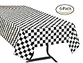 Pack of 6 Black & White Checkered Flag Table Cover Party Favor/Checkered Tablecloth/Disposable Checkered Racing Table Cover