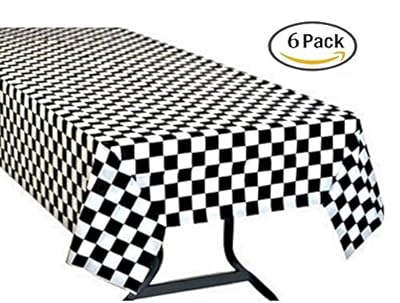 Pack of 6 Black & White Checkered Flag Table Cover Party Favor/Checkered Tablecloth/Disposable Checkered Racing Table Cover