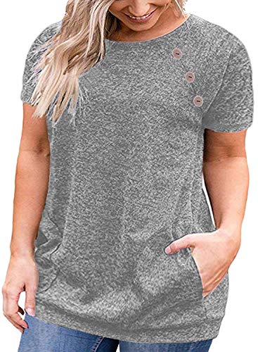 VISLILY Women's Plus Size Casual Blouse Shirts Loose Tunic Tops Short Sleeve Grey 22W - Thumbnail 7