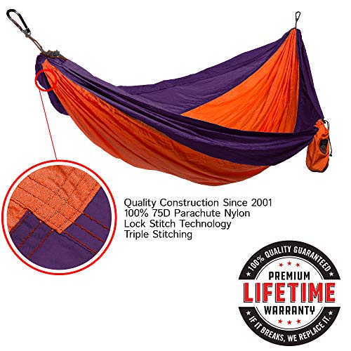 Grand Trunk Double Hammock: Lightweight Strong Parachute Nylon, Portable for Camping, Backpacking, Beach and Travel (Includes Hanging Kit), Orange/Purple