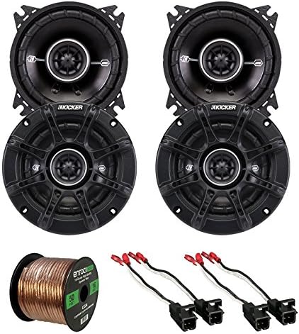 Car Speaker Set Combo of 4X Kicker 4" 120 Watts 2-Way Black Car Audio Coaxial Speakers, 4 x Metra Speaker Wire Harness Compatible with Select GM Cars, Enrock Audio 14 AWG Gauge 50 Feet Speaker Wire