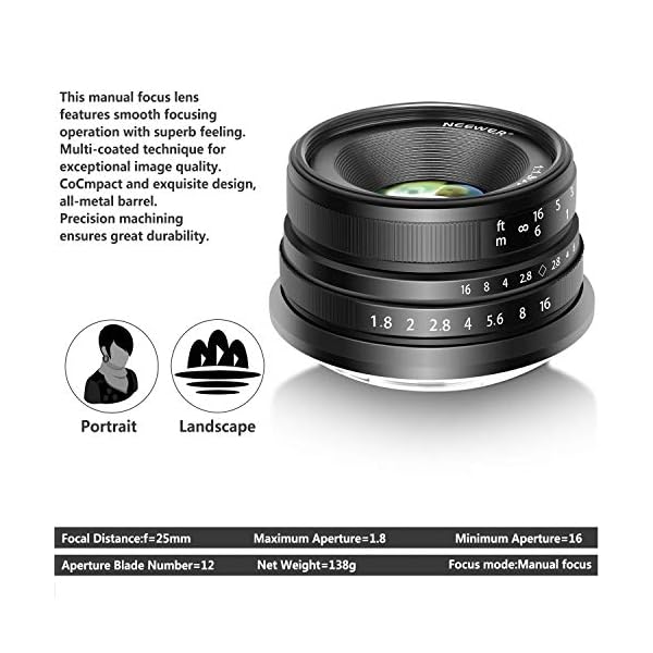 Neewer 25mm f / 1.8 Manueller Fokus haupt fixierte Objektiv für Fujifilm APS C Digital Mirrorless Kameras XPro2 XE3 XH2… – Bild 6