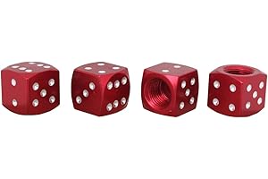 TOMALL 4pcs Dice Style Tire Valve Stem Caps for Car Moto Bicycle Red Aluminum Alloy