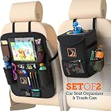 Confachi Backseat Organizer and Car Trash Can Bundle of Car Garbage Can with Lid and Car Seat Organizer for Kids with Ipad Holder and Cup Holder and Extra Car Storage Pockets ( Black)