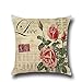 Throw Pillow Covers 18x18 Set of 4 Outdoor Pillowcases Flower Home Decorative Pillows Rose Pillows for Couch Sofa Bed Breathable Linen with Hidden Zipper