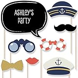 Custom Ahoy Nautical Photo Booth Props - Personalized Anchor Theme Nautical Party Supplies - 20 Selfie Props