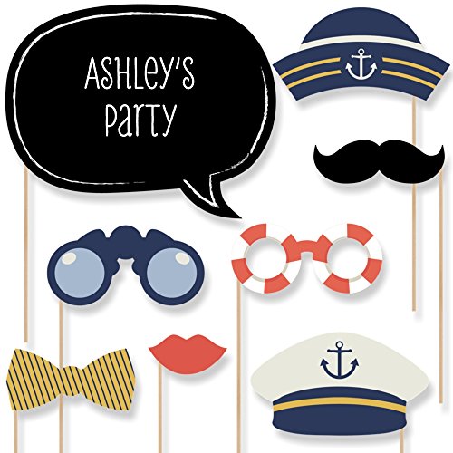 Custom Ahoy Nautical Photo Booth Props - Personalized Anchor Theme Nautical Party Supplies - 20 Selfie Props
