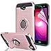 LG Fiesta 2 Case/X Power 2 / X Charge / K10 Power/Fiesta LTE Case with HD Screen Protector,Ymhxcy 360 Degree Rotating Ring & Bracket Dual Layer Shock Bumper Cover for LG LV7-ZH Rose Gold
