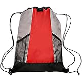 Bags For LessTM Two-tone Mesh Pocket Drawstring Bag, Red