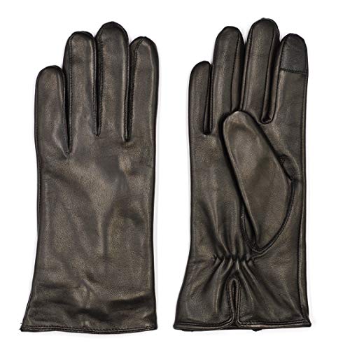 Harssidanzar Womens Luxury Italian Nappa Leather Gloves Vintage Finished Cashmere Lined Touchscreen, Black, L