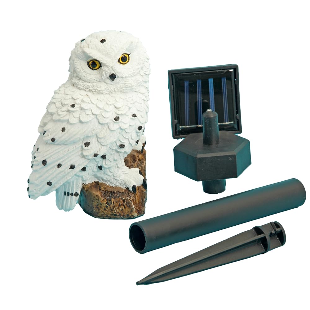Easylife Glowing Solar Owl Garden Ornament, Solar Owl Light and Waterproof Outdoor Ornament, Rat and Pest Deterrent, H16cm x W8cm x D7cm