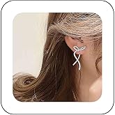 Vacaonio Vintage Crystal Bow Earrings Cz Bow Ear Jacket Earrings Silver Bow Stud Earrings Rhinestone Bow Knot Earrings Jewelry for Women