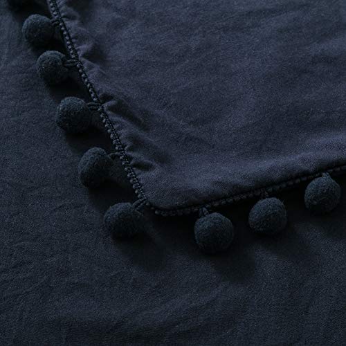 MOVE OVER Navy Blue Pom Poms Pillow Case, Navy Standard Pillowcases Set of 2, 100% Washed Microfiber, Dark Blue Ball Fringe Pillow Shams 2 Pack (Standard, Navy Blue)