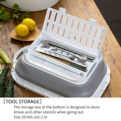 ZHZJ Collapsible Cutting Board, Multifunctional Chopping Board with Colander, Space Saving Kitchen Vegetable Washing Basket, Food Grade Camping Sink Storage Basket for Kitchen/BBQ Prep/Picnic