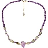 Jewever Amethyst/Prehnite Beaded Necklace Spiritual Tumbled Rocks Gemstones Crystals Choker Necklaces for Women Reiki Energy Jewelry February Birthstone Gifts