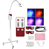 4 Colors Teeth Whitening Machine, Professional LED Teeth Whitening Light, Mobile Dental Teeth Whitening Bleaching Lamp, Cold Light Tooth Whitener 4 Modes with Remote Control, Floor Stand Type (Red)