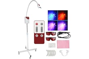 FENCIA 4 Colors Teeth Whitening Machine, Professional LED Teeth Whitening Light, Mobile Dental Teeth Whitening Bleaching Lamp, Cold Light Tooth Whitener 4 Modes with Remote Control, Floor Stand Type (Red)