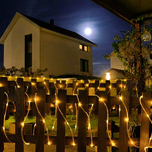 BINZET LED Solar String Lights Outdoor, 33ft Waterproof Clear Tube 8 Modes 100LEDs Solar Fairy Lights for Patio, Deck, Gardens, Backyard, Pergola, Christmas (Warm White, 2 Pack)